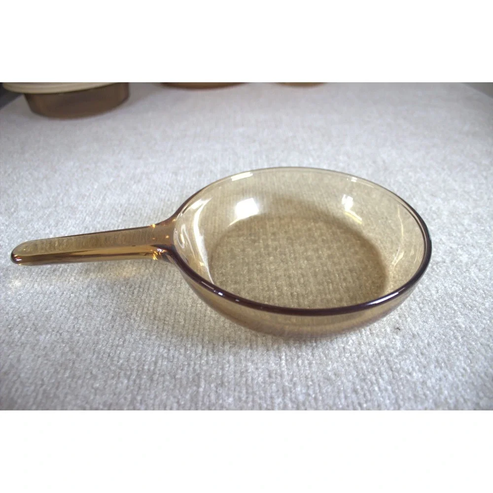 Visions by Corning Amber Glass Cookware Set Pot Pan Skillet 6 Piece Lot USA